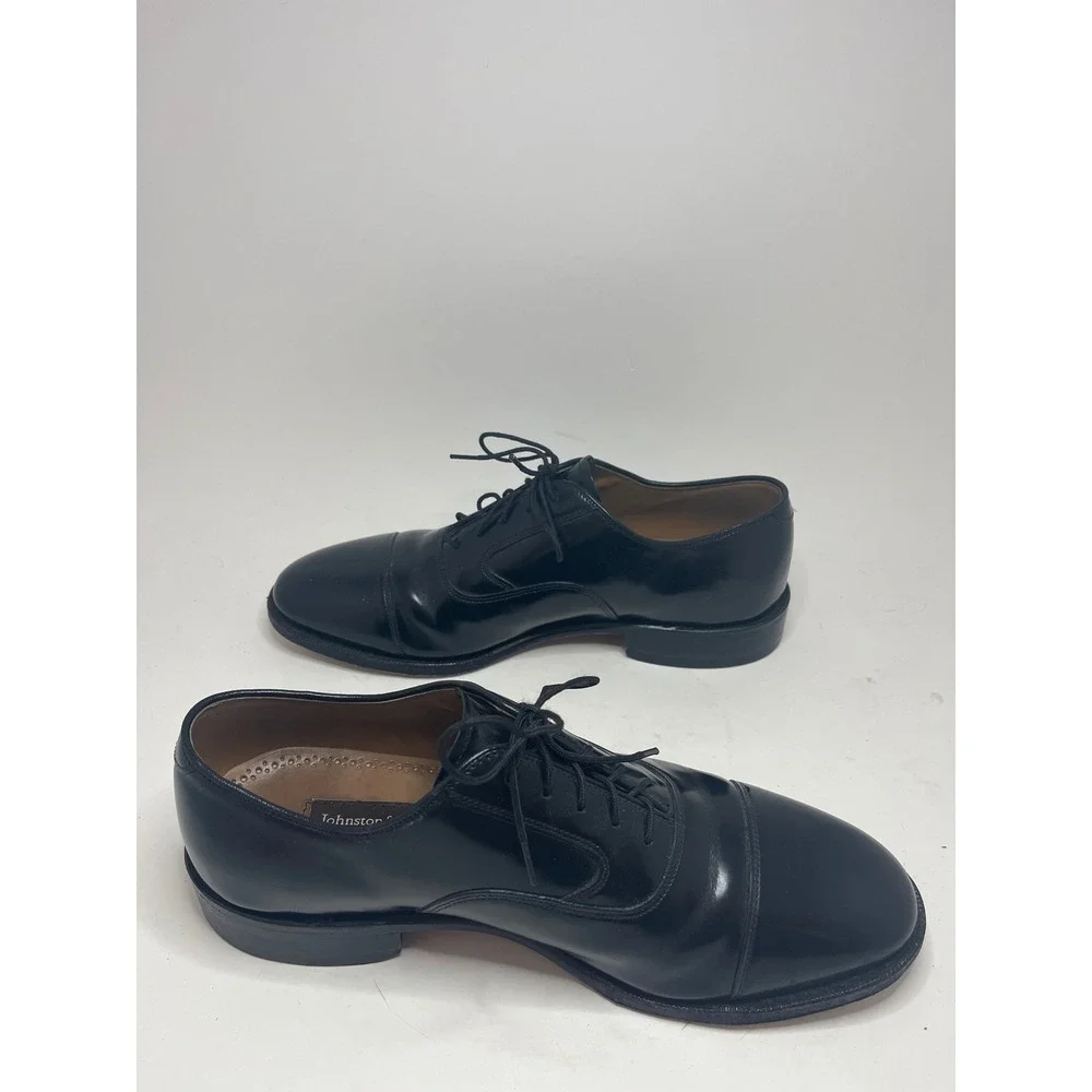 Johnston & Murphy Men's Dress Shoes 7 Black Cap Toe Lace Up Leather Oxfords